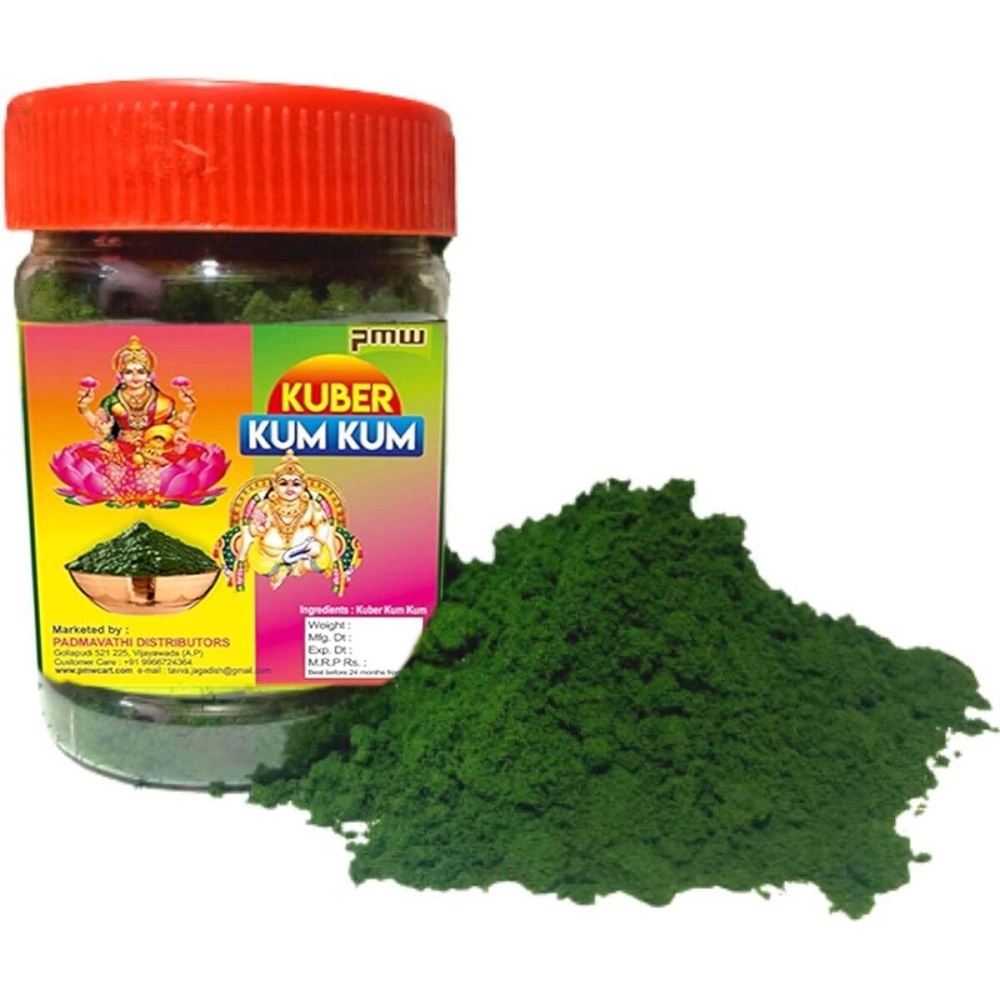Pmw - Kuber Lakshmi Green Kumkum - for Wealth & Prosperity Original Screwpine Flower - Thalampoo Fragrance Kubera Kumkum - 250 Grams
