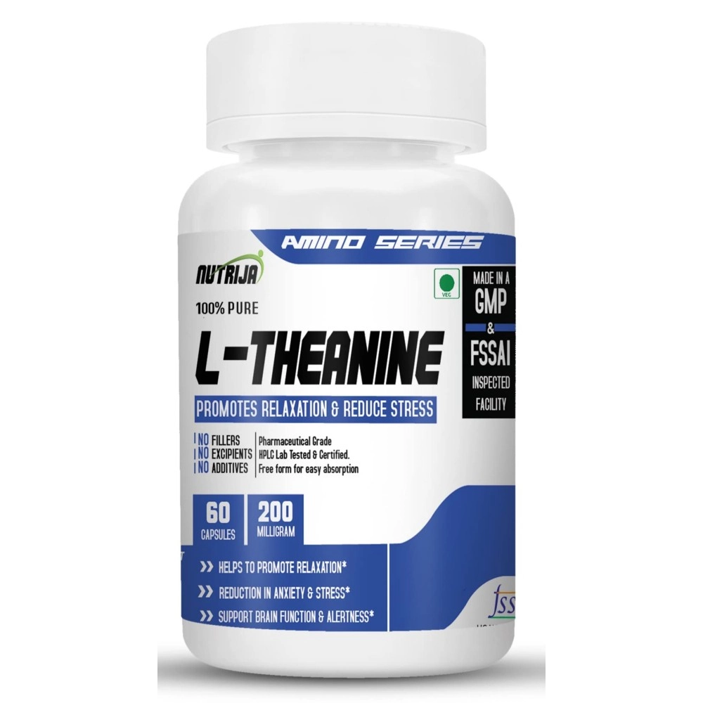 NutriJa L-Theanine 200MG 60 Capsules | Promotes natural Relaxation, Restoration and Relief of Stress | Reduces anxiety & Support Brain Health (60 Capsules), 80 grams