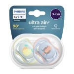 Philips Avent Ultra Air Pacifier 2 Pack - BPA-Free Dummy for Babies from 0-6 Months (Model SCF085/12) Parrot/Pineapple