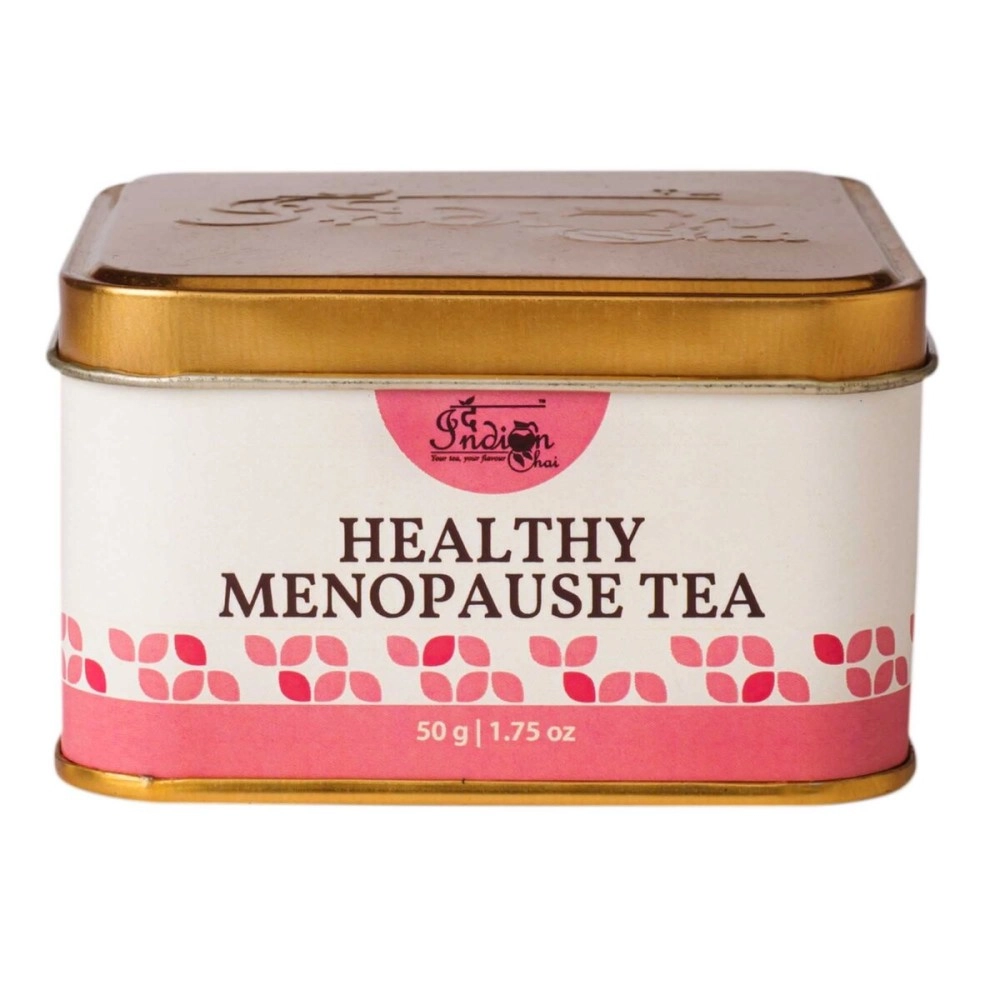 The Indian Chai - Healthy Menopause Tea 50g with Raspberry Leaves, Red Clover Flower, Vetiver Root, Guggul etc for Mood Swings, Irritability, Hot Flashes & Night Sweats Relief, Herbal Tea
