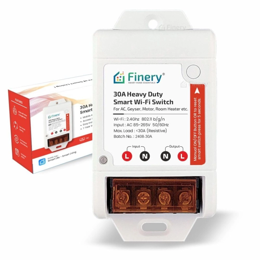 Finery 30A(6600W) BLE + WiFi Smart Switch for AC, Geyser, Water Pump, Room Heater Heavy Duty Compatible with Alexa & Google Home iOS and Android Smart Life app