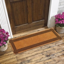 Onlymat Heavy-Duty Coir Doormat for Indoor and Covered Entrances, Weather Resistant with Anti Skid Vinyl Backing, Decorative Entryway Rug with Brown and Black Borders, 40cm x 120cm