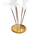 Pure Source India Brass Incense Sticks Holder, Agarbatti Stand with Ash Catcher, 4 Inch, Gold(Round)
