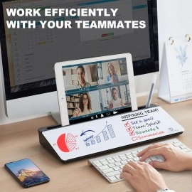 TSJ OFFICE Small Glass Desktop Whiteboard Dry-Erase-Board - Computer Keyboard Stand White Board Surface Pad with Drawer, Desk Organizers with Accessories for Home, School Supplies