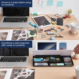 TSJ OFFICE Small Glass Desktop Whiteboard Dry-Erase-Board - Computer Keyboard Stand White Board Surface Pad with Drawer, Desk Organizers with Accessories for Home, School Supplies