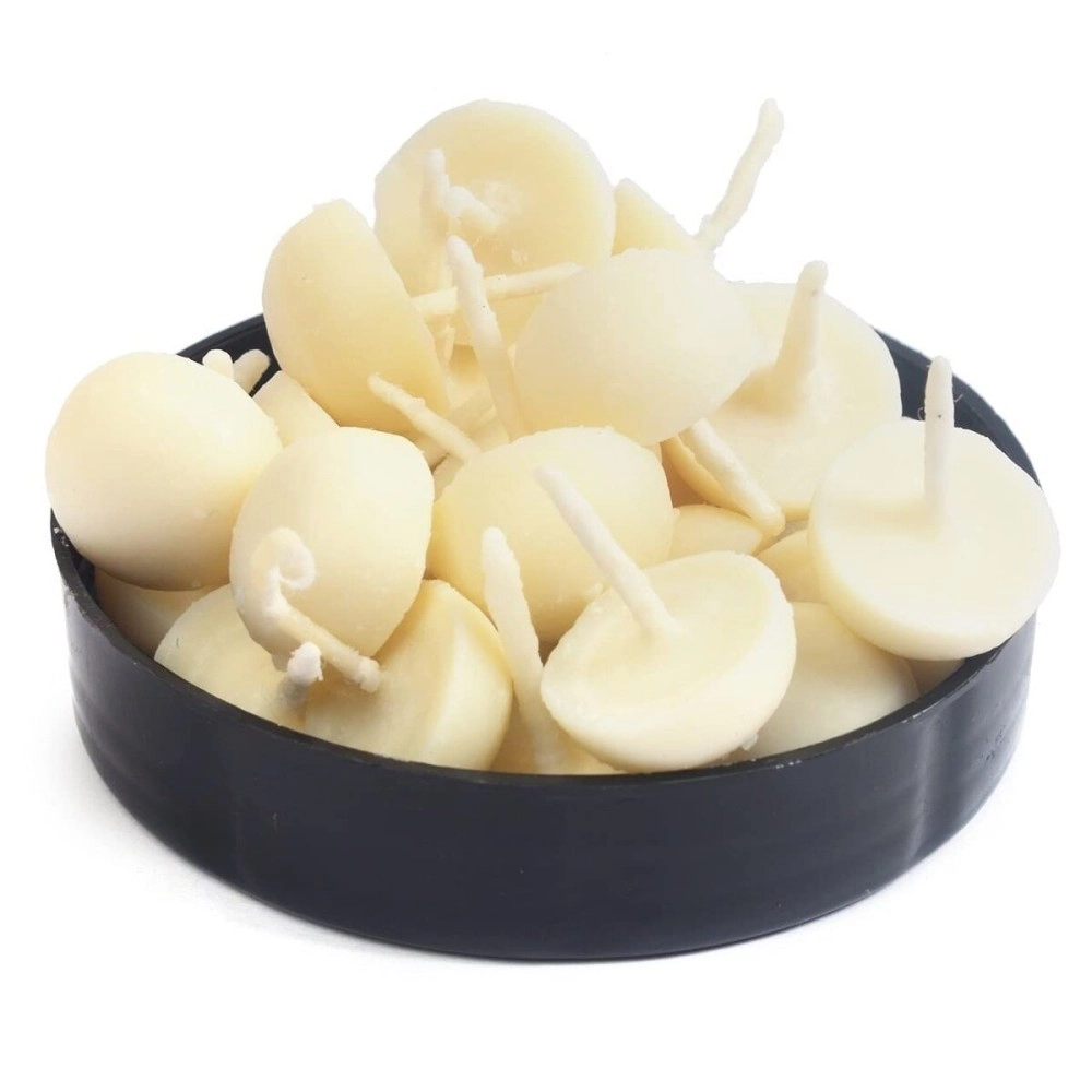 Om Phool Batti Cow Ghee Diya for Puja, 100 Pieces, Wax Free Vegan Ghee Batti/Wicks/Jyot for Puja Aarti, (Pack of 1, 100 pcs)