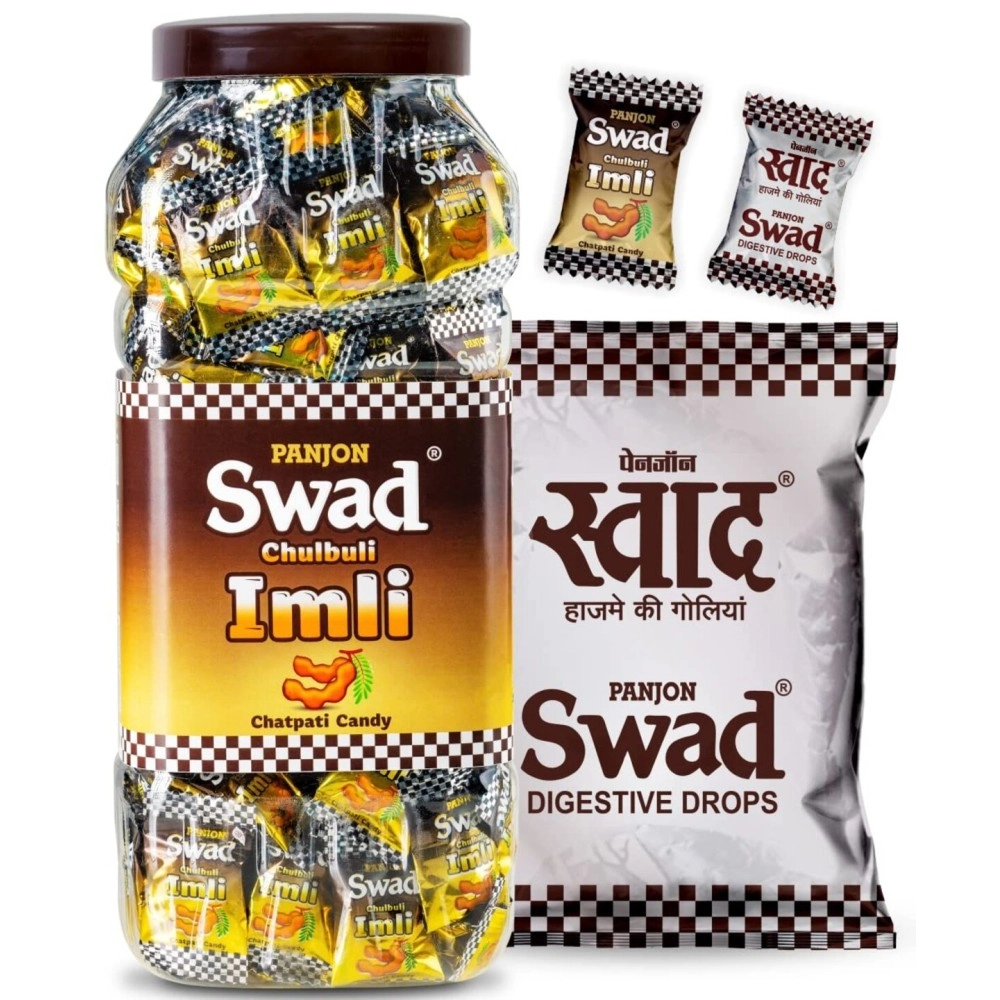 Swad Imli Candy Jar 200 Toffee (Khata Mitha Tamarind Masala) & Swad Original 50 Toffee Pack, 2 units
