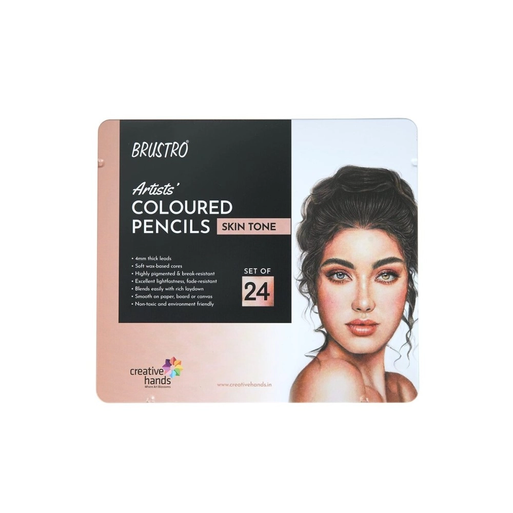 BRUSTRO Artists\' Coloured Pencils Skin Tone Set of 24 in Elegant Tin Box - Premium Soft Core Colored Pencils for Portraits, Sketching,Drawing - Perfect for Professional Artists, Students & Hobbyists