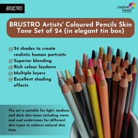 BRUSTRO Artists\' Coloured Pencils Skin Tone Set of 24 in Elegant Tin Box - Premium Soft Core Colored Pencils for Portraits, Sketching,Drawing - Perfect for Professional Artists, Students & Hobbyists