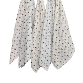 Trance Home Linen Super Soft Cotton Malmal Swaddle Cloth | Single Layer Swaddle Wrap | Multipurpose Baby Blanket (100 x 100 cm, White Boats-Pack of 5 Pc)