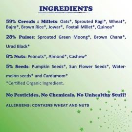 TummyFriendly Foods USDA Organic Health Mix Powder For Adults Organic | Multigrain Mix Powder For Adults and Kids | Health Mix Powder For Women and Kids with Sprouted Ragi Powder, Green Moong, Oats,