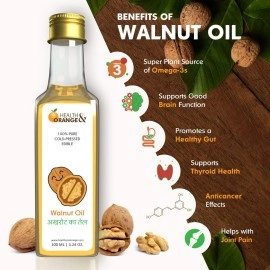 Health and Orange H&O Walnut Oil - 100% Pure Cold Pressed Edible Akhrot Ka Tel - 200ml Glass Bottle