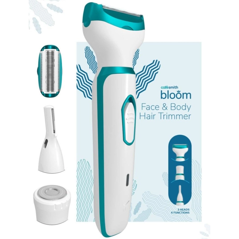 Caresmith Bloom Face & Body Hair Trimmer for Women | 3 Heads- Face Trimmer, Eyebrow Trimmer, Body Trimmer & Shaver | Rechargeable | Hair Removal Machine for Women