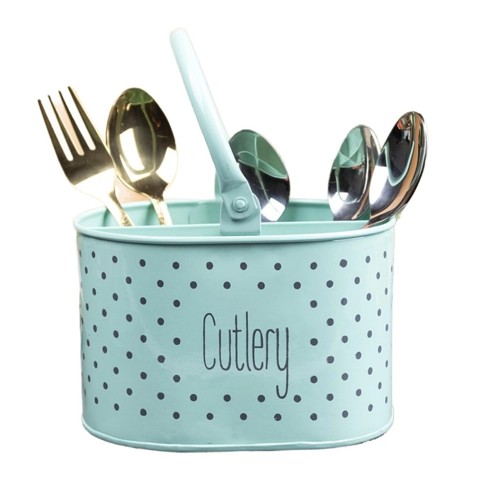 Market 99 Metal Self Draining Tableware Storage Box - Spoon, Knife, Fork, Chopstick, Cutlery Holder Kitchen Organizer Stand Dining Multifunctional Stand, Green