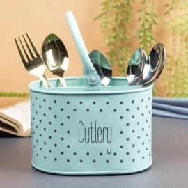 Market 99 Metal Self Draining Tableware Storage Box - Spoon, Knife, Fork, Chopstick, Cutlery Holder Kitchen Organizer Stand Dining Multifunctional Stand, Green