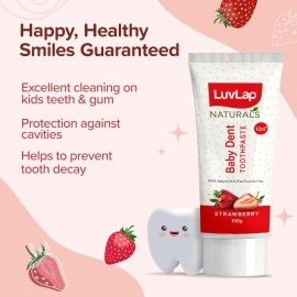 Luv Lap Naturals Baby Dent 100% Natural Toothpaste for Kids, Strawberry Flavour, SLS & Fluoride Free, Removes Plaque, Prevents Bacterial growth, Ensures Shiny White Teeth, Neutral pH, 12M+, 50g