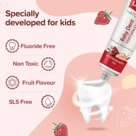 Luv Lap Naturals Baby Dent 100% Natural Toothpaste for Kids, Strawberry Flavour, SLS & Fluoride Free, Removes Plaque, Prevents Bacterial growth, Ensures Shiny White Teeth, Neutral pH, 12M+, 50g