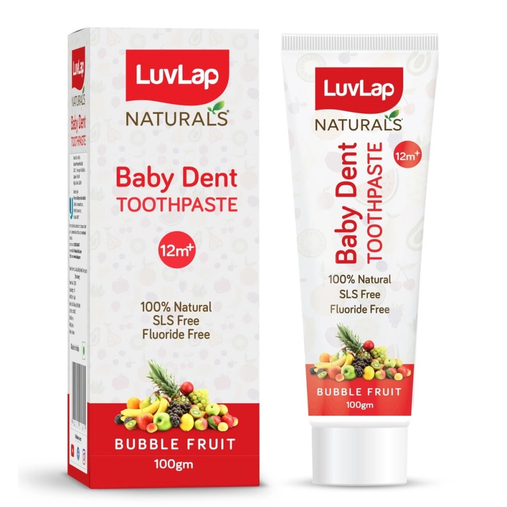 Luv Lap Naturals Baby Dent 100% Natural Toothpaste for Kids, Strawberry Flavour, SLS & Fluoride Free, Removes Plaque, Prevents Bacterial growth, Ensures Shiny White Teeth, Neutral pH, 12M+, 100g