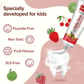 Luv Lap Naturals Baby Dent 100% Natural Toothpaste for Kids, Strawberry Flavour, SLS & Fluoride Free, Removes Plaque, Prevents Bacterial growth, Ensures Shiny White Teeth, Neutral pH, 12M+, 100g