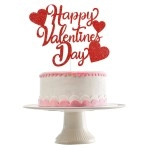 FestikoRed Glitter Happy Valentines Day Cake Topper,Happy Valentines Day Party Decorations,Girls Valentines Day Cake Topper for Valentine\'s Day Theme Wedding Anniversary Party Cake Decor Supplies