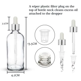 nsb herbals 100 ML Clear/Transparent Round Empty Glass Bottle/Glass Dropper/Silver Colour Ring/Silicon White Teat, Refillable, For Essential Oils, Perfumes (Pack Of 1)