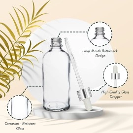 nsb herbals 100 ML Clear/Transparent Round Empty Glass Bottle/Glass Dropper/Silver Colour Ring/Silicon White Teat, Refillable, For Essential Oils, Perfumes (Pack Of 1)