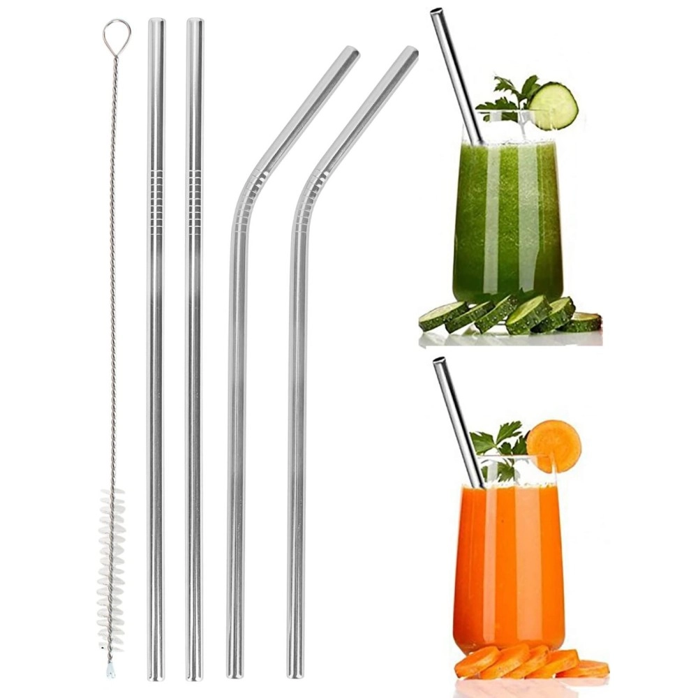 14AM Steel Straws + Straw Cleaning Brush | Straws for Drinking Juice | Metal Straw | Eco Friendly Products | Stainless Steel Straw | Strow | Straw for Kids | Reusable Straw | Steel Sipper with Straw