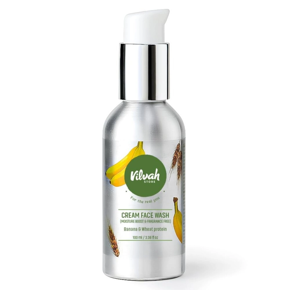 Vilvah Store Face Wash Cream Fragrance-free for Sensitive, Flaky Skin; Protects Dry Skin; Soothes and Nourishes the Sensitive Skin; NO Parabens & Silicones, 100ml