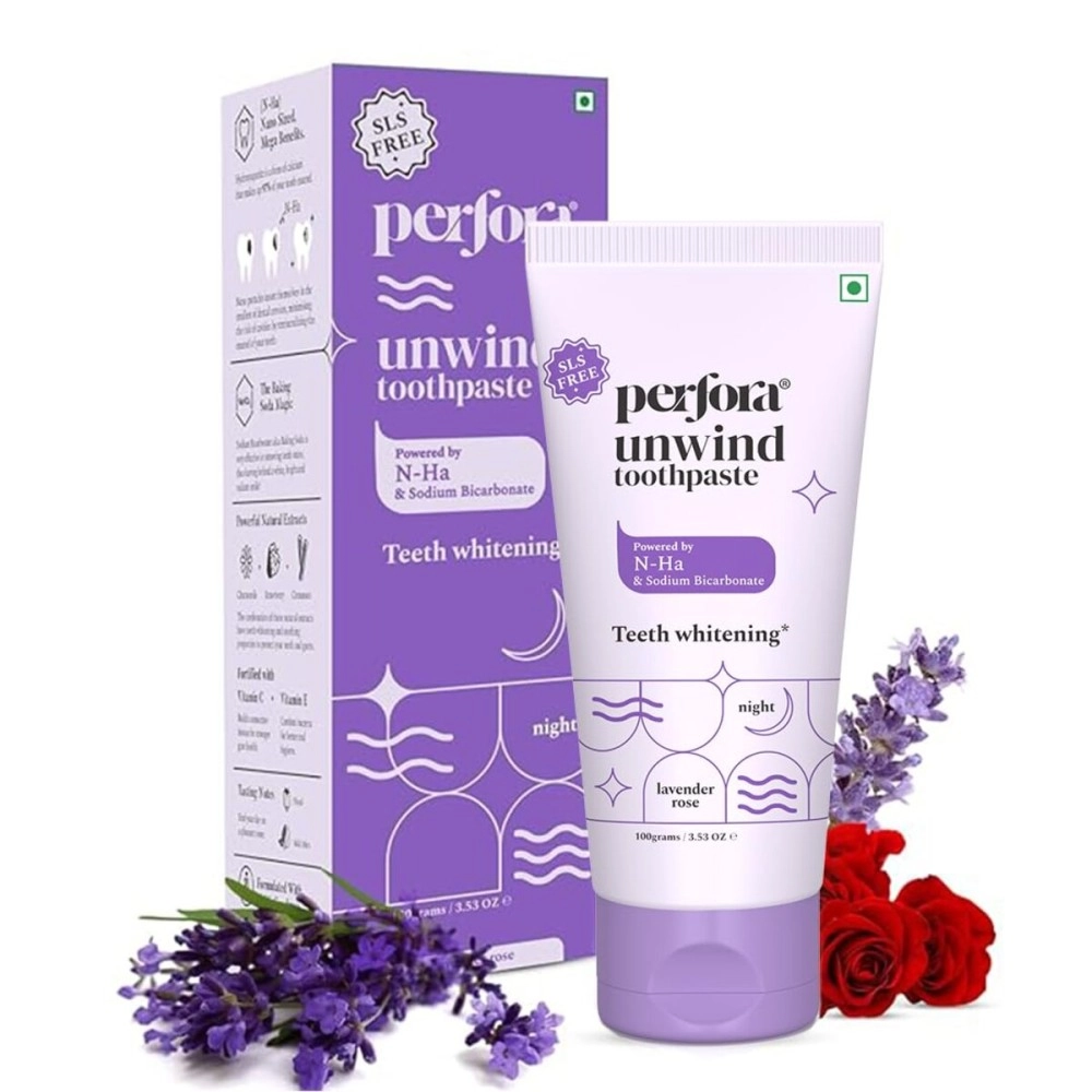 Perfora Unwind Toothpaste | Teeth Whitening & Superior Cleaning | SLS & Fluoride Free Toothpastes | N-Ha For Teeth Remineralisation | Healthy Gums & Complete Dental Care | Lavender Rose | Pack of 1