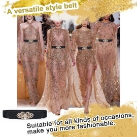 Sunkizzrs Waist Belt Womens for Dress - Stretchable Belts for Women Stylish - Broad/Fancy/Embellished Belts - Waist Rhinestone Ladies Designer Waistband Belt For Skirt, Black, Free Size