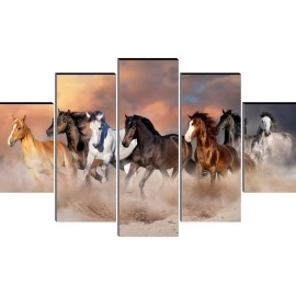 SAF paintings Set Of 5 Seven Running Horse Vastu Wall Painting With Frame For Home Decoration, Living Room Office, Hotel (76 X 45 CM) Multicolor, Theme : Wildlife SANFPNLS31210