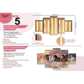 SAF paintings Set Of 5 Seven Running Horse Vastu Wall Painting With Frame For Home Decoration, Living Room Office, Hotel (76 X 45 CM) Multicolor, Theme : Wildlife SANFPNLS31210