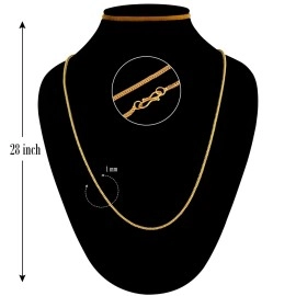 Fashion Frill Dazzling Thin Gold Plated Golden Neck Chain For Men Boys Women 28 Inches, 28, Brass, No Gemstone