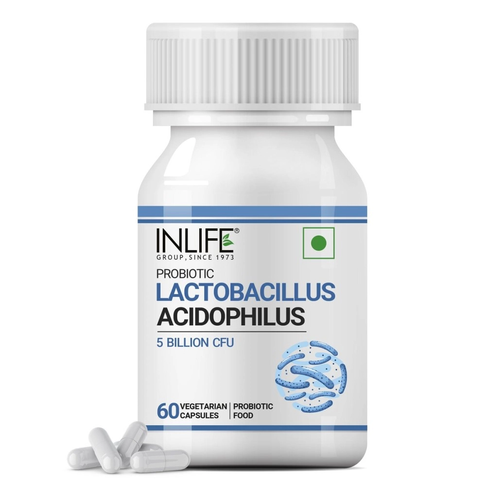 INLIFE Probiotic Lactobacillus Acidophilus 5 billion CFU | Gut Health Supplement for Men Women | Digestive Health, Immunity Booster | Promotes Probiotic Balance - 60 Vegetarian Capsules