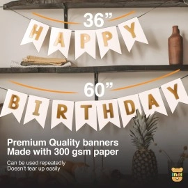 Indy Toys And Fashion ITAF Birthday Decoartion -13 Letter DIY White Gold Happy Birthday Cardboard Banner For Kids, Boy, Girl, Husband, Wife Birthday Party (WHITE)