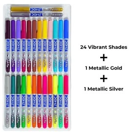 Doms Brush Pen Box Pack | Flexible & Soft Tip That Gives Water Color Effect | Includes One Silver & Gold Shade Inside | Lightweight Brush Pens For Kids | Set Of 26 Shades