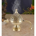 DSH CRAFTING YOUR CURIOSITY Dsh Home Purifying Brass Dhuna Loban Burner Dhooni Dhoop Dani Dhuni Brass Table Dhoop Dani Incense Burner For Loban(Round)