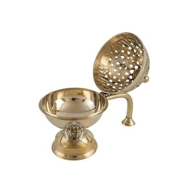 DSH CRAFTING YOUR CURIOSITY Dsh Home Purifying Brass Dhuna Loban Burner Dhooni Dhoop Dani Dhuni Brass Table Dhoop Dani Incense Burner For Loban(Round)