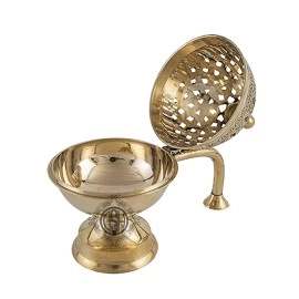 DSH CRAFTING YOUR CURIOSITY Dsh Home Purifying Brass Dhuna Loban Burner Dhooni Dhoop Dani Dhuni Brass Table Dhoop Dani Incense Burner For Loban(Round)