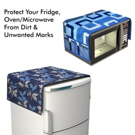 Yellow Weaves Combo of Fridge Top Cover 4 Fridge Mat with 1 Oven Cover with 2 Handle Covers (Pack of 8) Blue Color