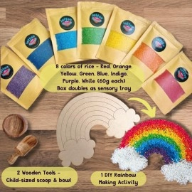Lattooland Rainbow Rice Kit for Sensory Play with Wooden Tools | Colorful Rice Activity for Toddlers | Perfect for DIY Sensory Bins | Sensory Rice Kit