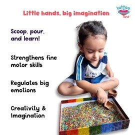 Lattooland Rainbow Rice Kit for Sensory Play with Wooden Tools | Colorful Rice Activity for Toddlers | Perfect for DIY Sensory Bins | Sensory Rice Kit