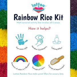 Lattooland Rainbow Rice Kit for Sensory Play with Wooden Tools | Colorful Rice Activity for Toddlers | Perfect for DIY Sensory Bins | Sensory Rice Kit