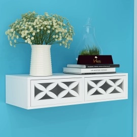 Wooden Twist Exclusively Launched Engineered Wood Wall Shelf with Drawer for Living Room, Storage and Home Decorative (Glossy Finish) (White)