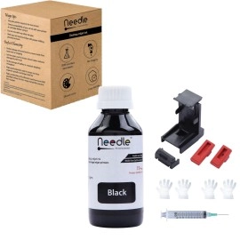 needle ; Pin point precision Black Refill Kit with Suction Tool Combo Pack of High Yield Inkjet Cartridge Ink Refill Compatible for HP and Canon Cartridge Printers - 100ml Per Bottle (Black)