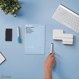 3 Lines Acrylic Board Daily Planner for Desk (24 X 16 cm) to-Do List, Reminders, Priority List | White Base with Board & Mobile Holder | for Working Professionals and Students