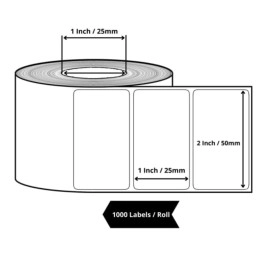 True-Ally 50x25 Direct Thermal Barcode Label Sticker - 2 x 1 inches - 50mm x 25mm - 1000 Labels Per Roll - White Self Adhesive Sticker for Printing Barcoding (1 Roll per Pack (1000 Labels))