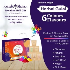 Indian Karigar Starch Holi Gulal for Holi Colour 480g 6 Flavor  80g Herbal Gulal Organic Holi Colours for Family Non Toxic Holi Color Organic Skin Safe Holi Colors Holi Gifts Pack of 6 Multicolor