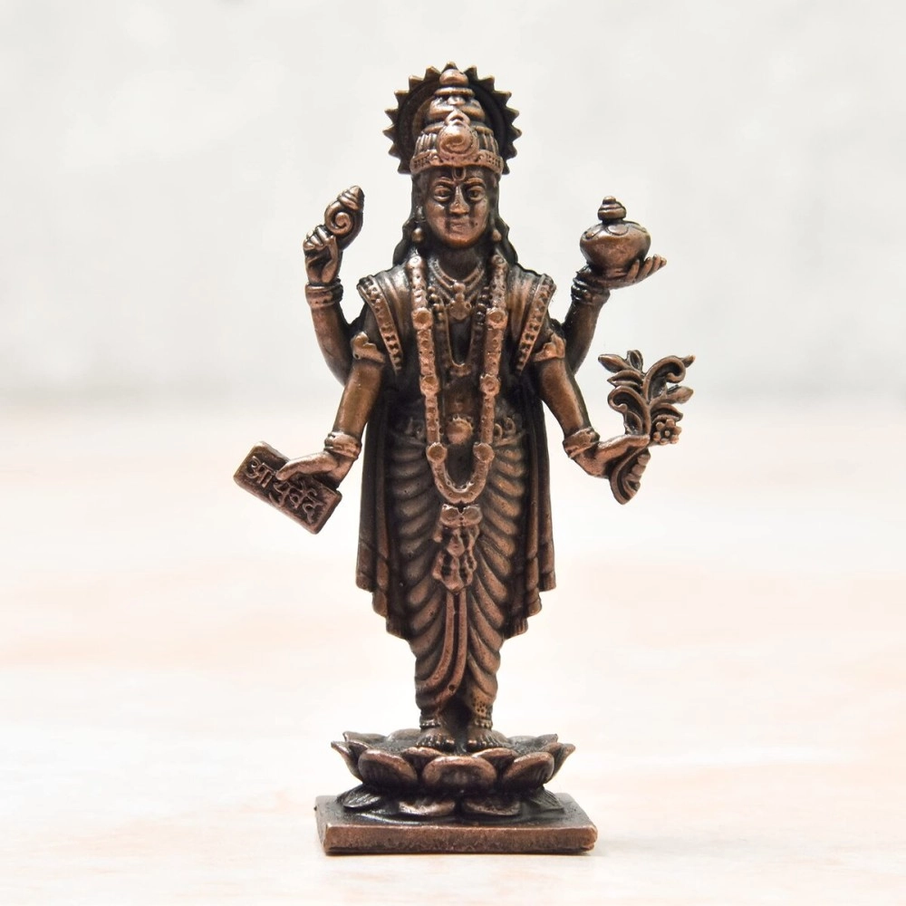 Copper Idols India - By Bhimonee Decor , 2.75 inches, Handmade Copper Dhanvantri Idol, 60 Grams , Patina Antique Finish , Pack of 1 Piece