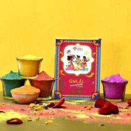 CraftVatika Natural Holi Colour - Organic Holi Gulal - Orange | Yellow | Red | Pink and Green - Holi Items- Pack of 5-80gm x 5 Holi Gift Pack-for Family, Party, Silky, Soft Skin Friendly,100% Safe